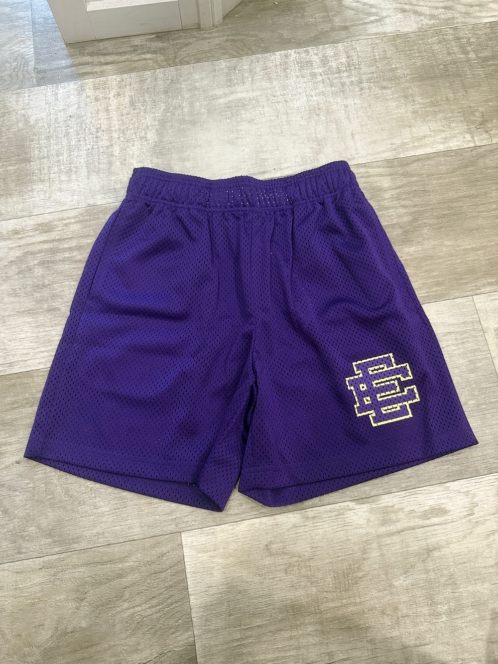 Eric Emanuel Purple Mesh Athletic Shorts with Embroidered Chest Logo